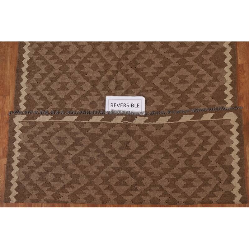Geometric Kilim Reversible Area Rug Flat-weave Bedroom Wool Carpet - 5'1" x 7'10"