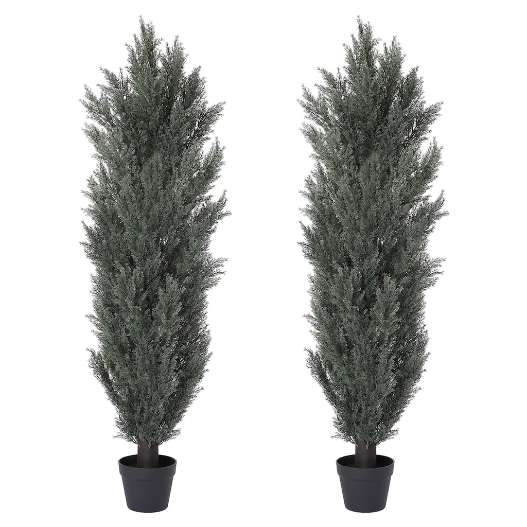 150cm Detachable Artificial Green Cypress Tree Realistic Tall Faux Plant For Indoor And Outdoor Decoration 2pcs/Set