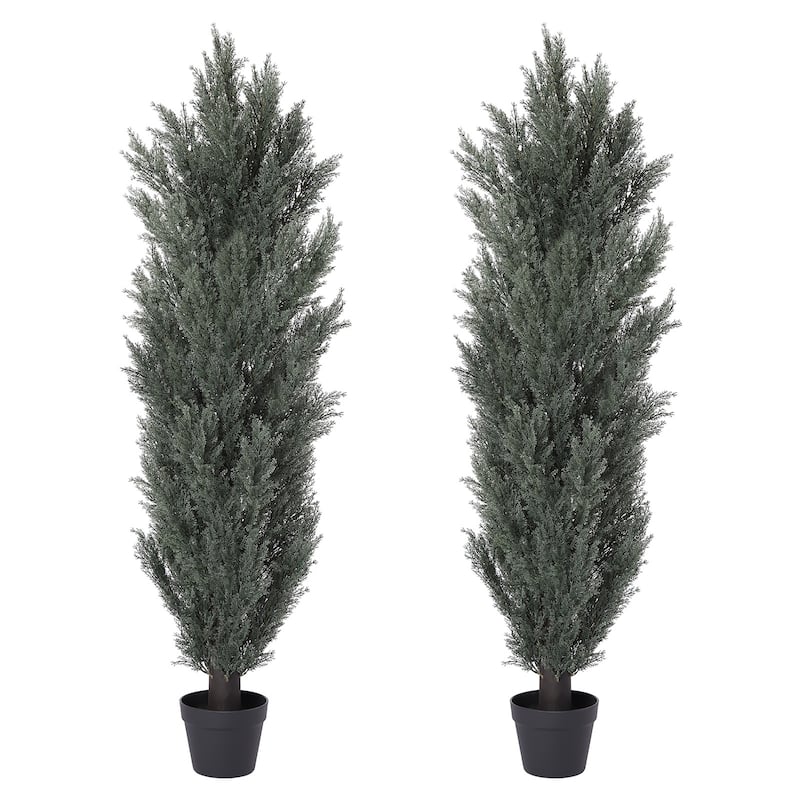 GDFStudio - Moss Elegant 5FT Faux Cypress Tree with Durable Plastic Construction (Set of 2)