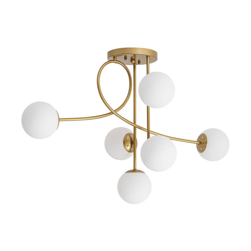 Modern 6-Light Milky Glass Globe Sputnik Semi Flush Mount