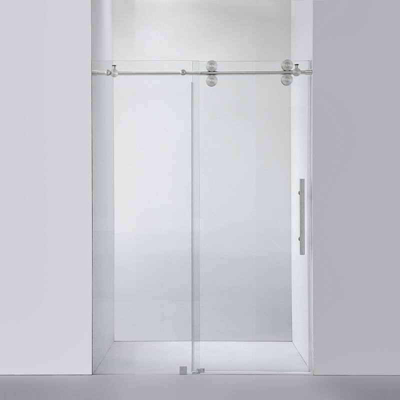 Villena 52" W x 78" H Single Sliding Shower Door,Brushed Nickel - 52 inches