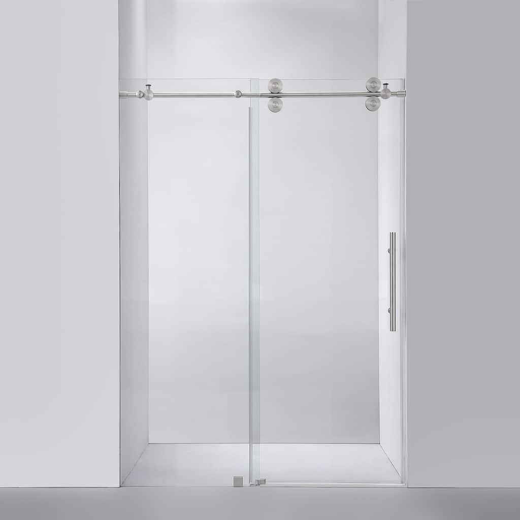 Villena 52" W x 78" H Single Sliding Shower Door,Brushed Nickel - 52 inches