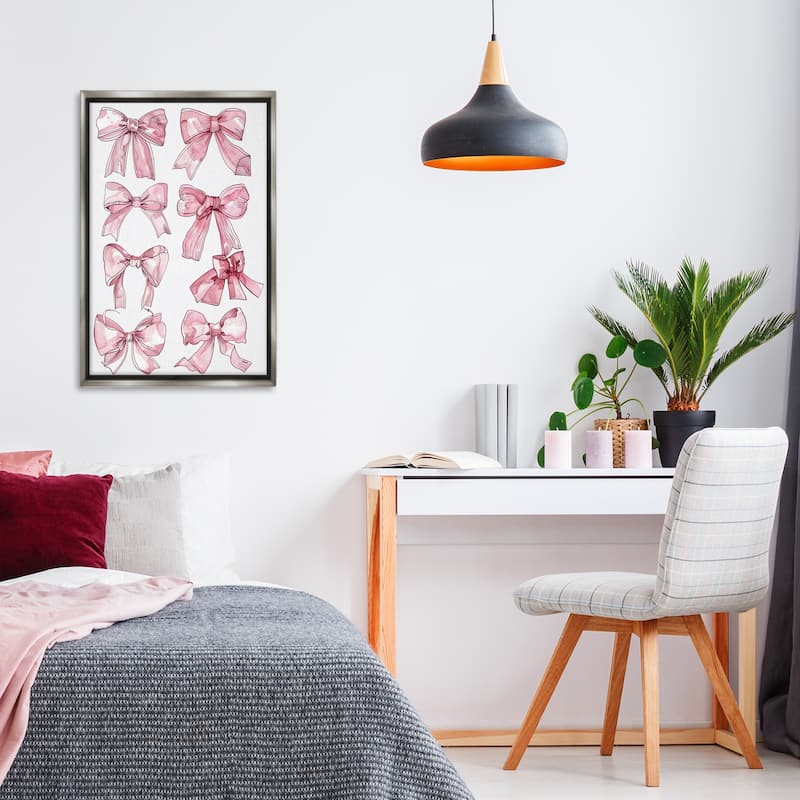 Stupell Various Ribbons in Pink Framed Floater Canvas Wall Art Design By LSR Design Studio