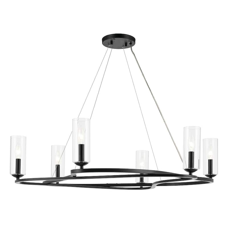 Harpin 37.75 Inch 6 Light Chandelier with Clear Glass in Black