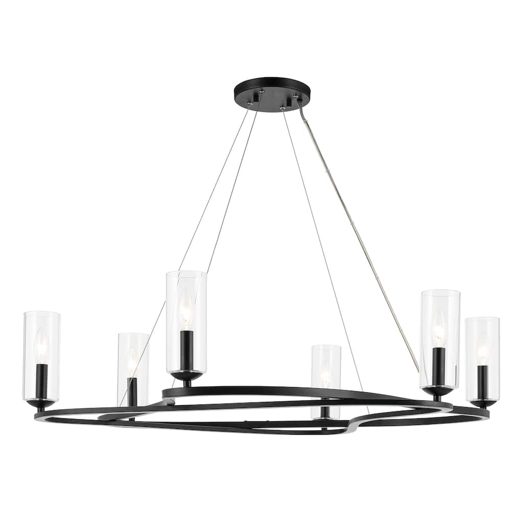 Harpin 37.75 Inch 6 Light Chandelier with Clear Glass in Black