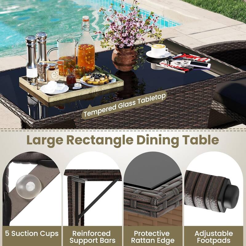 3 PCS Patio Wicker Dining Set Balcony Furniture Set w/ Dining Table