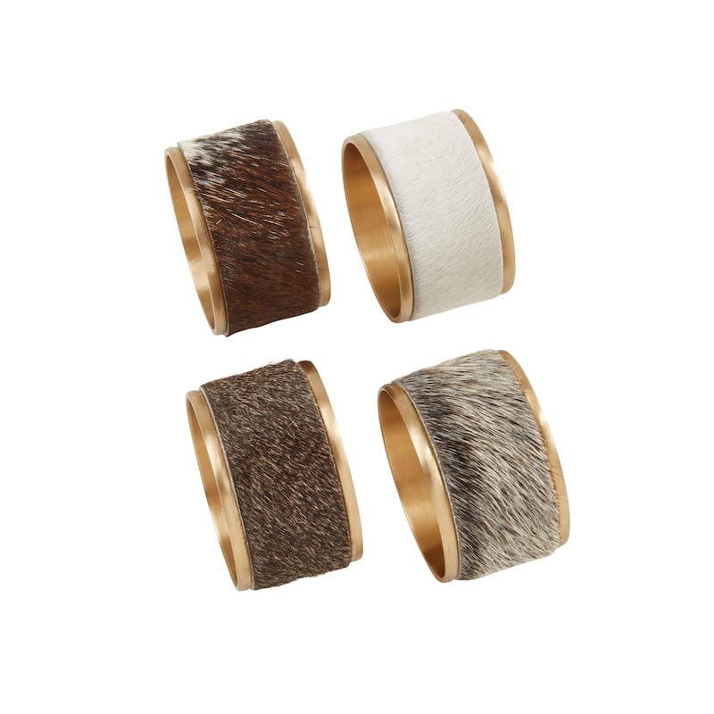 Napkin Rings With Cow Hide Design (Set of 4)