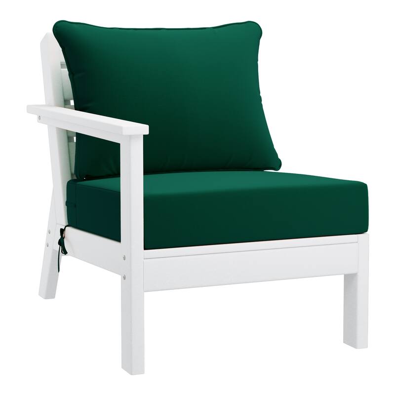 Birchwood All Weather HDPE Outdoor Patio Deep Seating White Left Arm Facing Chair With Cushions (1-Piece)