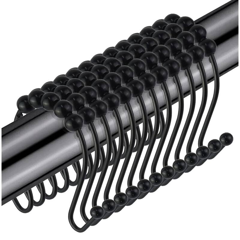12 Piece Set - Matte Black Heavy Duty Shower Curtain Hooks Rings Rustproof Metal - Matte Black