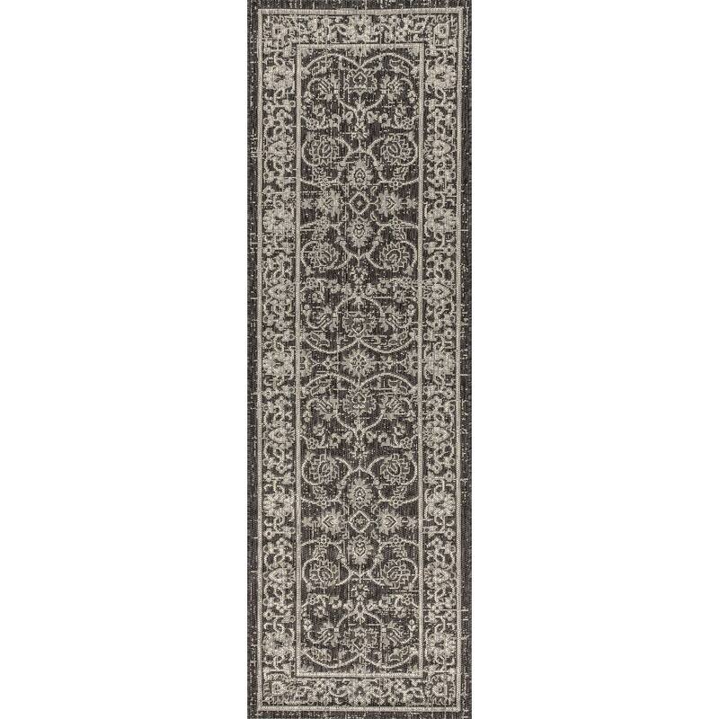 JONATHAN Y Palazzo Vine and Border Textured Weave Indoor/Outdoor Area Rug - 2 X 10 - Black/Grey