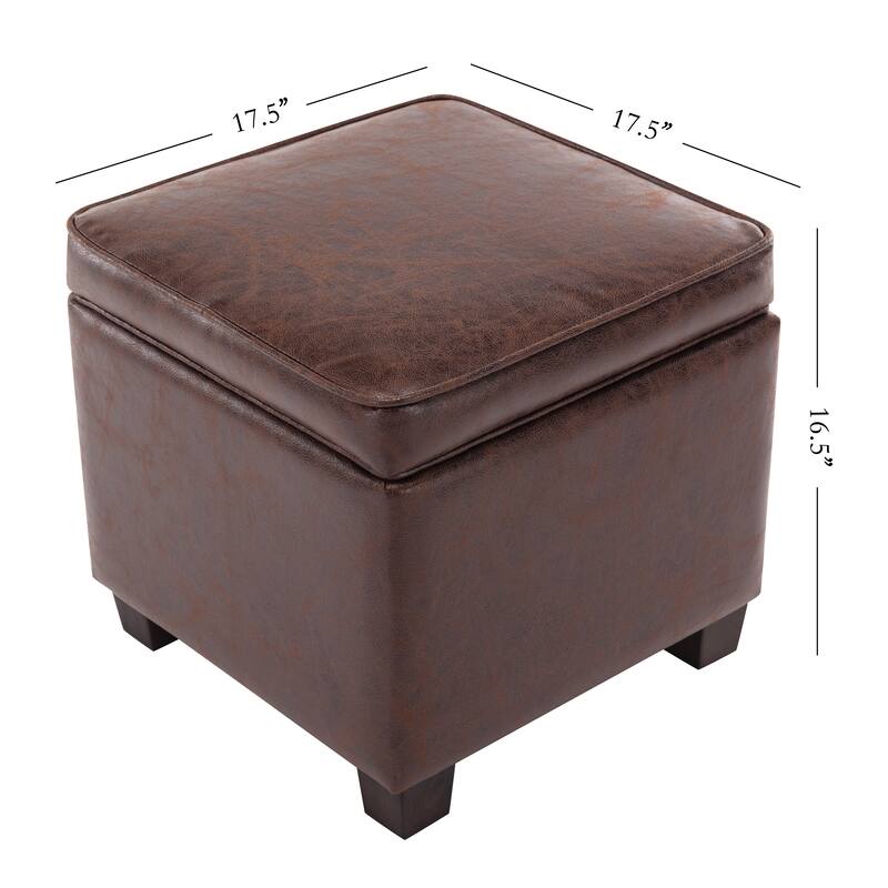 WOVENBYRD Square Storage Ottoman with Piping and Lift Off Lid