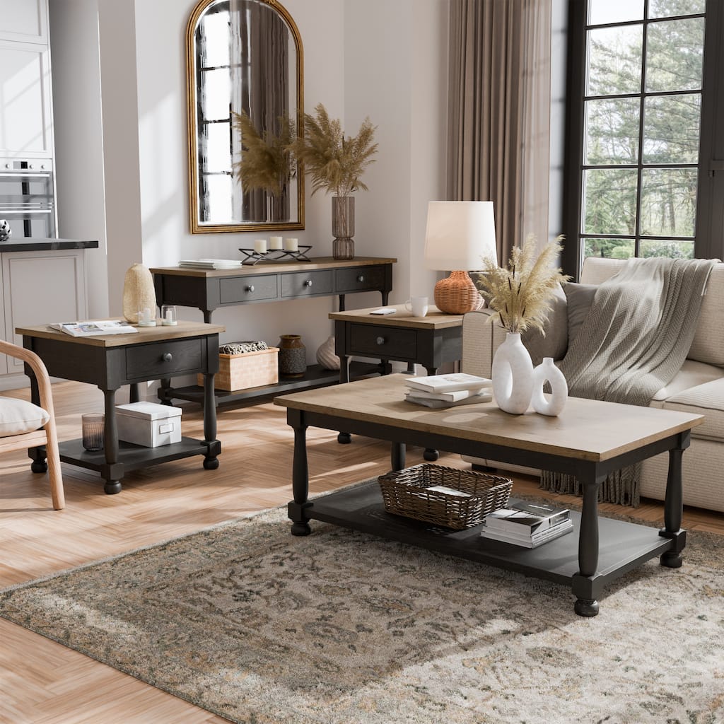 Furniture of America Lucan Farmhouse Weathered Black Acacia Wood 4-Piece Accent Table Set