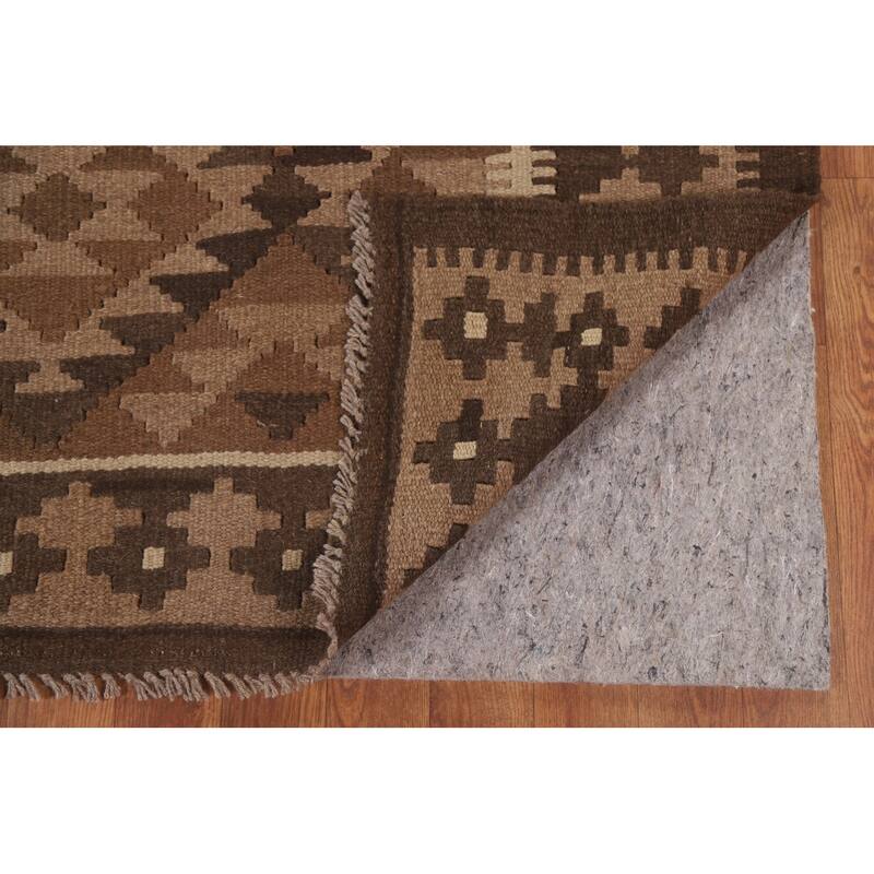 Hand Woven Oriental 100% Wool Carpet Southwestern Geometric Brown Kilim Area Rug - 9' 6'' X 6' 7''