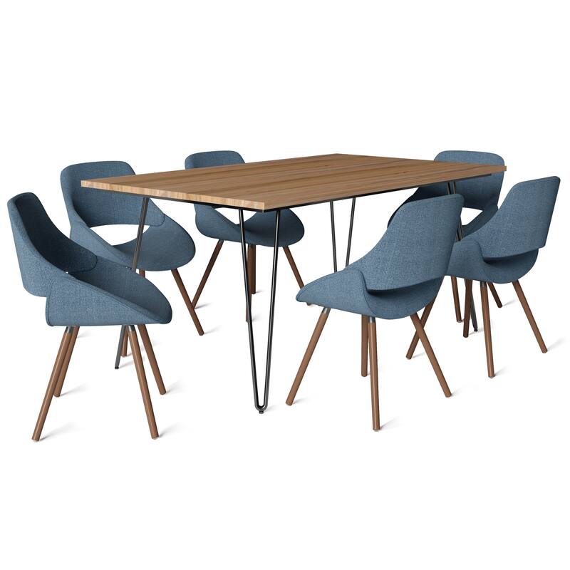 WYNDENHALL Malone Modern Industrial IV 7 Pc Dining Set with 6 Upholstered Bentwood Dining Chairs and 66 inch Wide Table