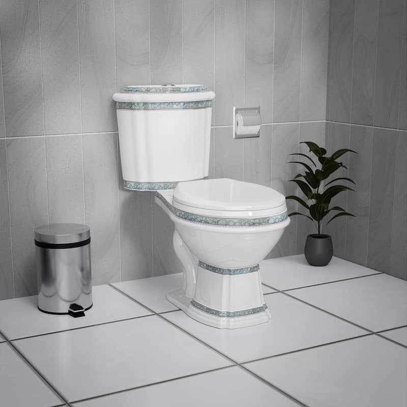 India Reserve Green and Gold Accent Two Piece Toilet Elongated with 0.8 GPF/1.6 GPF WaterSense Dual Flush