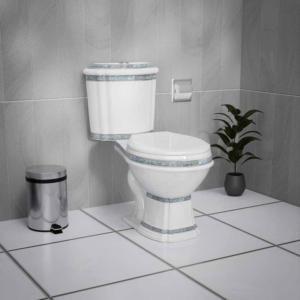 India Reserve Green and Gold Accent Two Piece Toilet Elongated with 0.8 GPF/1.6 GPF WaterSense Dual Flush