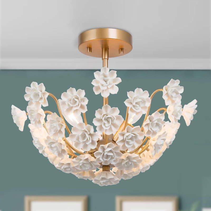 Veitchii Modern Ceramic Ambiance Semi-flush Mount Ceiling Light 3-light Bowl Light Fixture - 15.5 inches