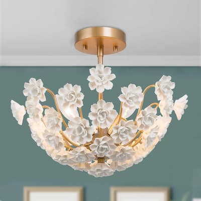 Veitchii Modern Ceramic Ambiance Semi-flush Mount Ceiling Light 3-light Bowl Light Fixture - 15.5 inches