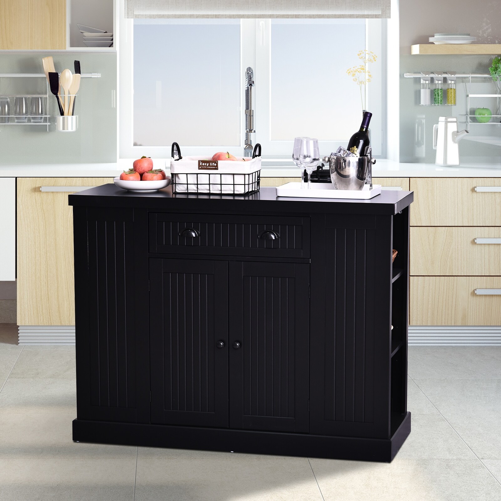 Shop Homcom Fluted Style Wooden Kitchen Island Storage Cabinet