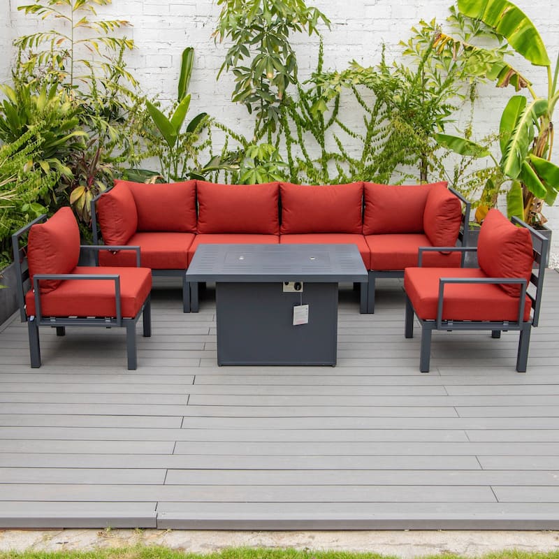Outdoor 7-Piece Patio Sectional Set Aluminum Frame W/ Fire Pit Table