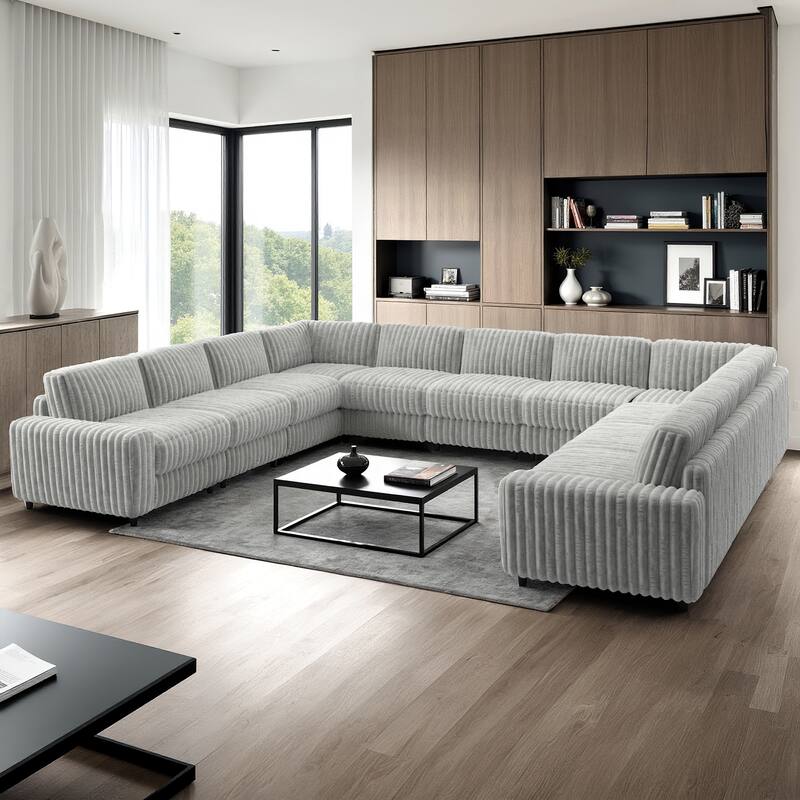 Veyron Furry Channel Fabric Down-filled U-Shape 9-Seat Modular Sectional Sofa by iNSPIRE Q Modern