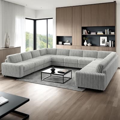 Veyron Furry Channel Fabric Down-filled U-Shape 9-Seat Modular Sectional Sofa by iNSPIRE Q Modern