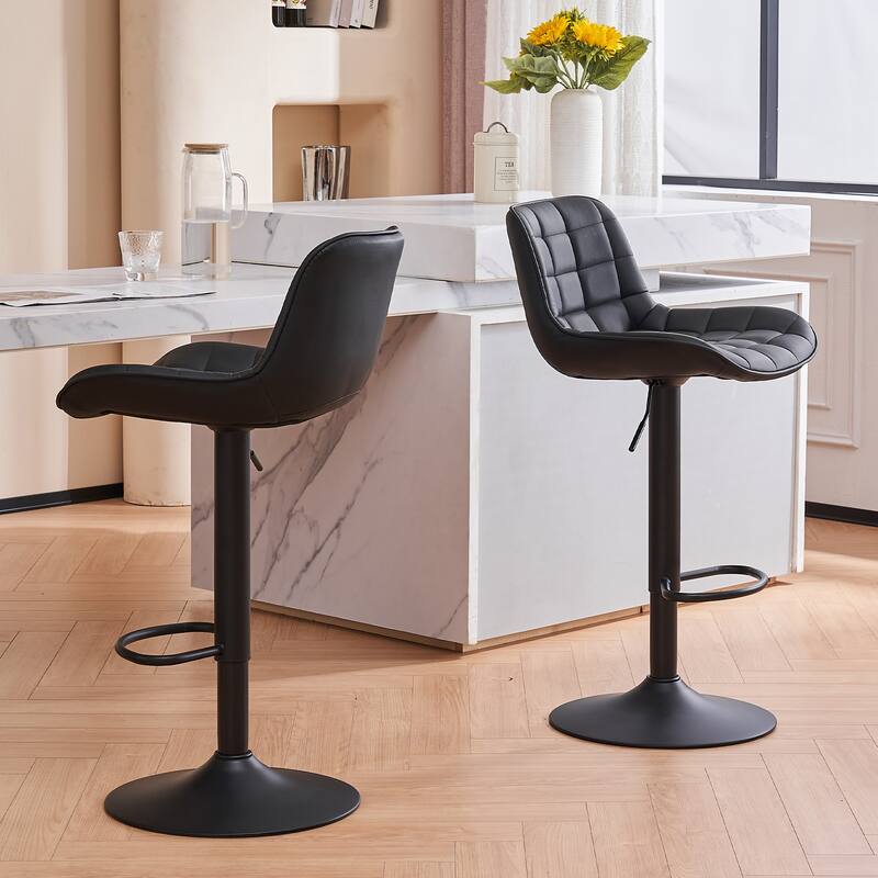 Adjustable Height Bar Stools Set of 2, Faux Leather Barstools for Kitchen Island Counter