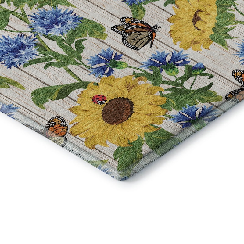 Premium Washable Super Soft Sunflower Butterfly Garden Mayfield Rug