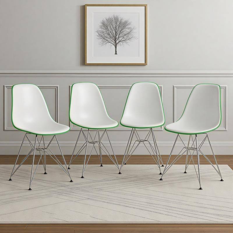 Cresco Ergonomic Modern Shell Seat Dining Chair with Chrome Eiffel Base and Curved Back Accent Side Chair (Set of 4)