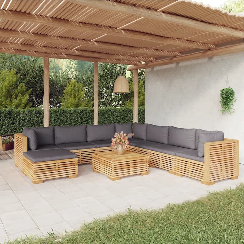 vidaXL 3 Piece Patio Lounge Set with Cushions Solid Wood Teak - 27.4" x 27.4" x 23.6"