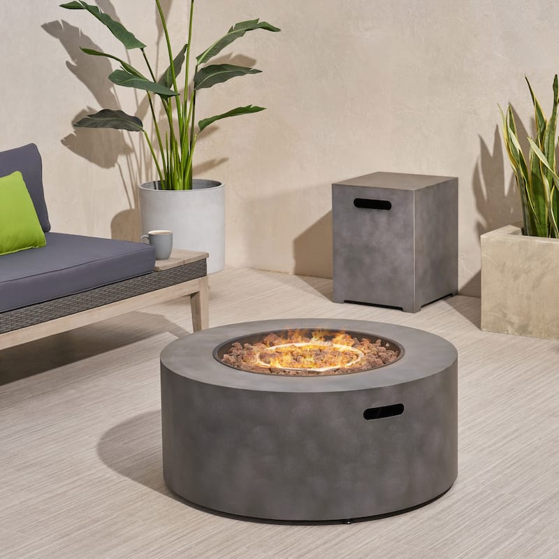 Wellington 32-inch Round Patio Fire Pit by Christopher Knight Home - Concrete Finish