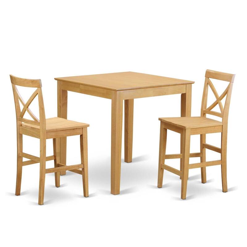 Counter Height Dining Set - Pub Table & Stools - Modern Design - Asian Wood - Brown Finish