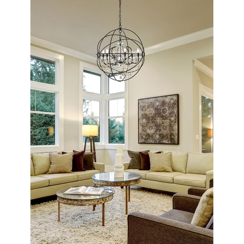 Royce Edge 6 light Dark Bronze Chandelier - dark bronze royal cut golden teak (smoky) crystals