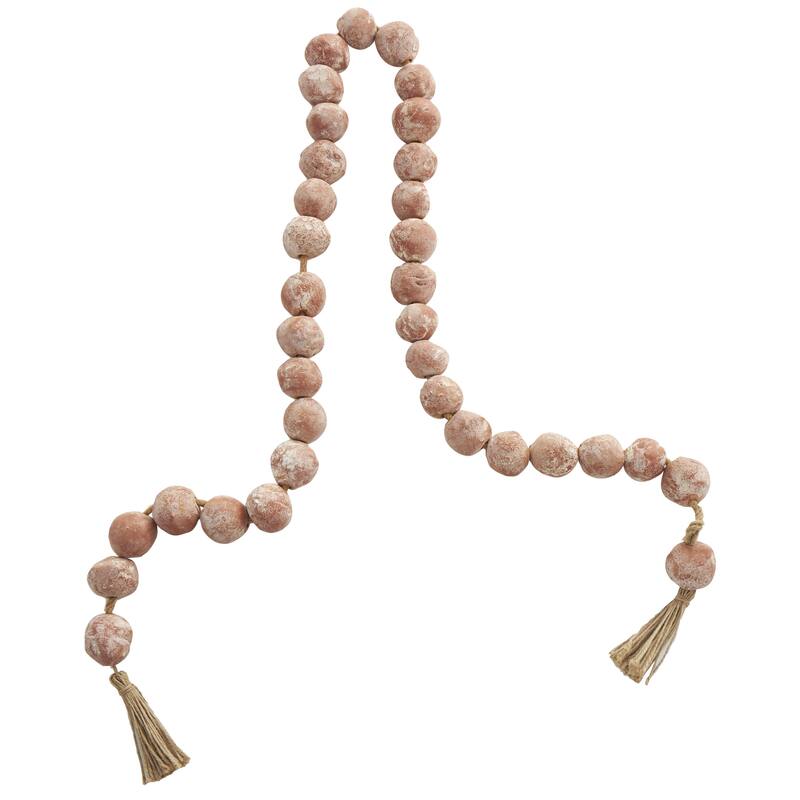 Ceramic Handmade Round Intricately Shaped Large Distressed Beaded Garland with Tassel - Roche River Decor