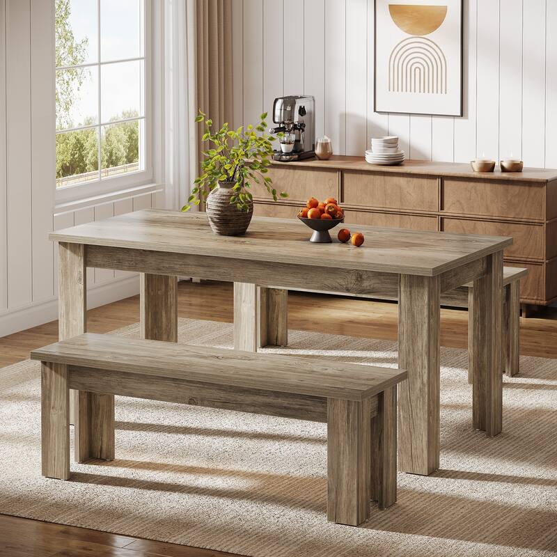 55.1-Inch Rectangle Kitchen Table with 2 Benches