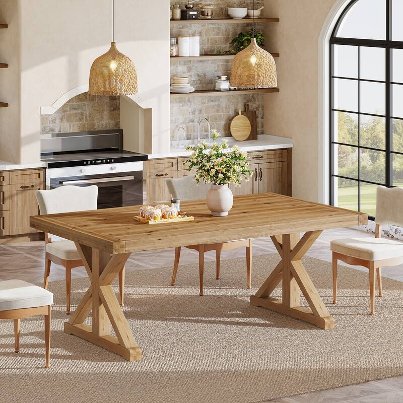 63" Long Solid Wood Dining Table, Rectangular Kitchen Table