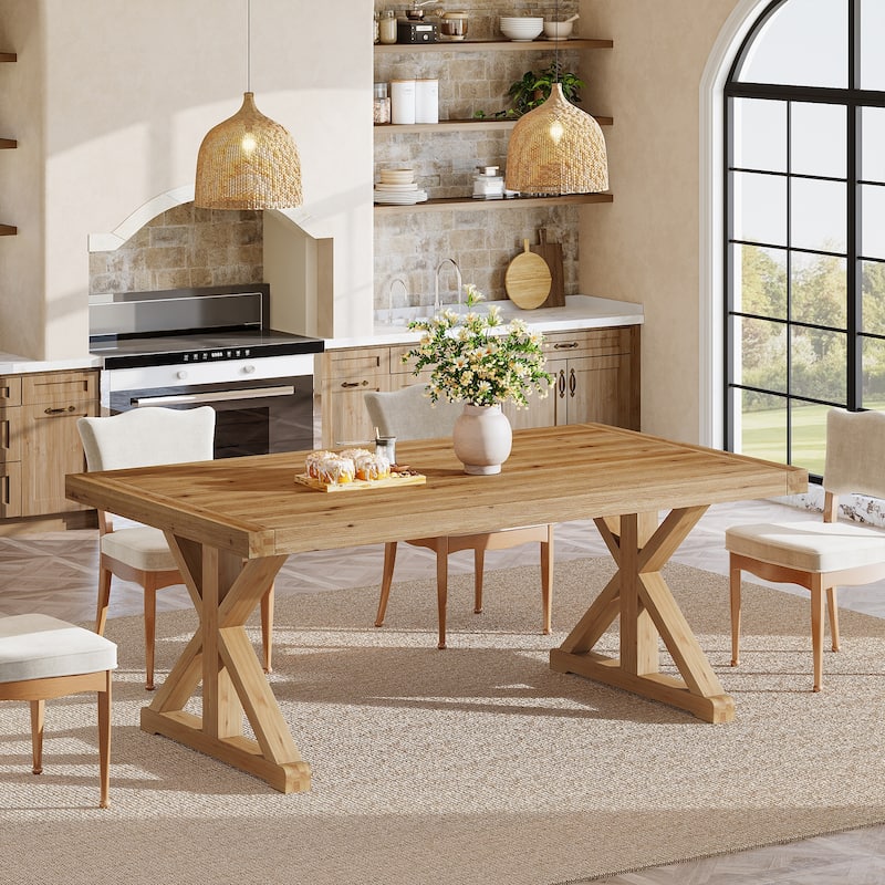 Solid Wood Dining Table, 63" Long Farmhouse Kitchen Table for 4-6 People - 31.49" D x 62.99" W x 30.51" H