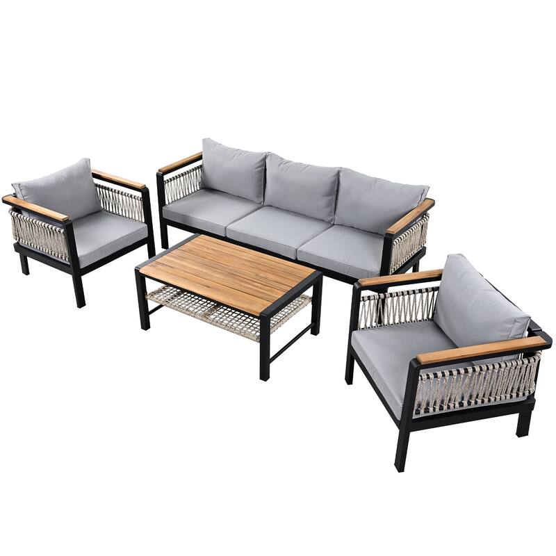 4 Pieces Outdoor Sectional Sofa Set 5-person Patio Seating Group Outdoor Conversation Set with Cushions and a Coffee Ta
