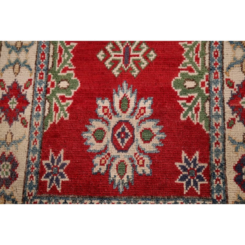Red Geometric Kazak Oriental Foyer Rug Handmade Wool Carpet - 2'0" x 3'0"