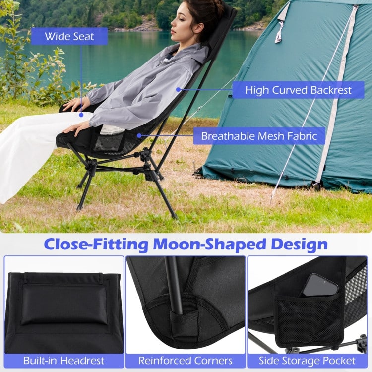 Black Aluminum Camping Chair with High Back, Mesh Seat and Carry Bag