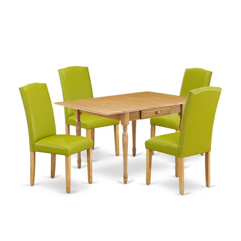 HomeStock 5-Pc Natural Oak Finish Solid Wood Top - Dining Room Set with Dropleaf - Seats 4