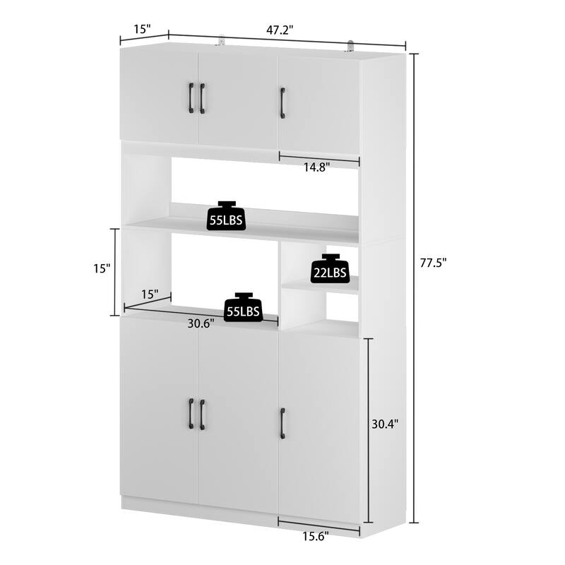 78"H Kitchen Pantry Storage Cabinets with Hutch Kitchen Buffet