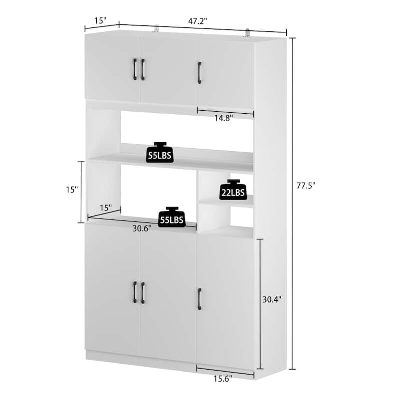 Timechee 78" Kitchen Pantry Storage Cabinets with Hutch, Kitchen Buffet