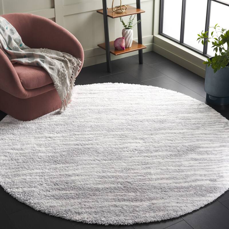 SAFAVIEH Tahoe Rukie Shag Modern 1.2-inch Thick Rug - 6'7" Round - Ivory/Grey
