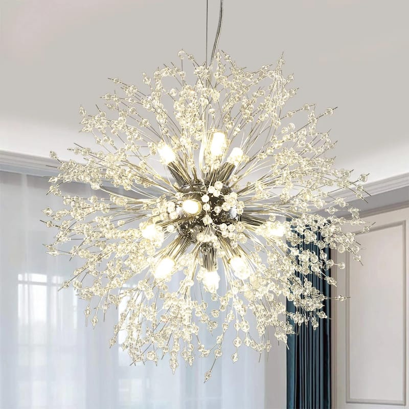 9-Light Modern Glam Crystal Firework Sputnik Ceiling Light Dandelion Starburst Chandelier