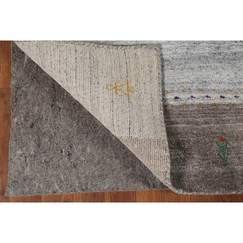 Tribal Striped Gabbeh Indian Area Rug Handmade Grey Wool Carpet - 6'9"x 8'3"