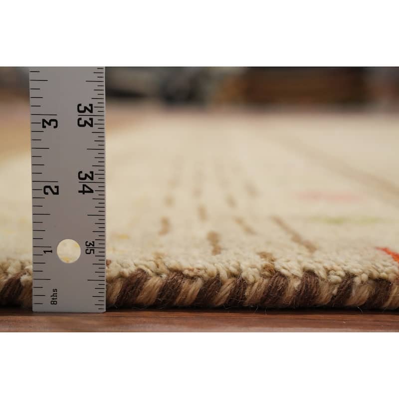 Hand Knotted Oriental 100% Wool Carpet Modern Geometric Beige & Ivories Gabbeh Area Rug - 11' 5'' X 8' 0''