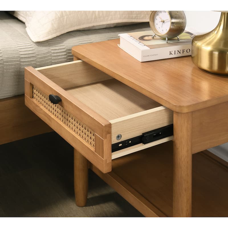 Vichy 3-Piece Rubberwood Corduroy Bedroom Set, Platform Bed with Two Nightstands, Queen