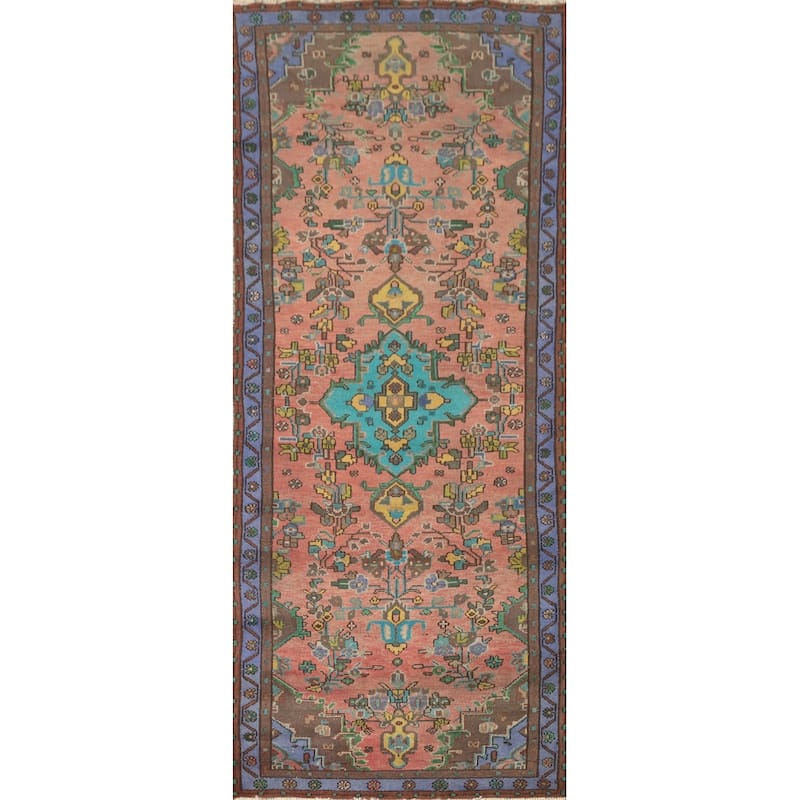 Hand Knotted Oriental 100% Wool Carpet Traditional Floral Pink Hamedan Runner Rug - 8' 10'' X 3' 1''