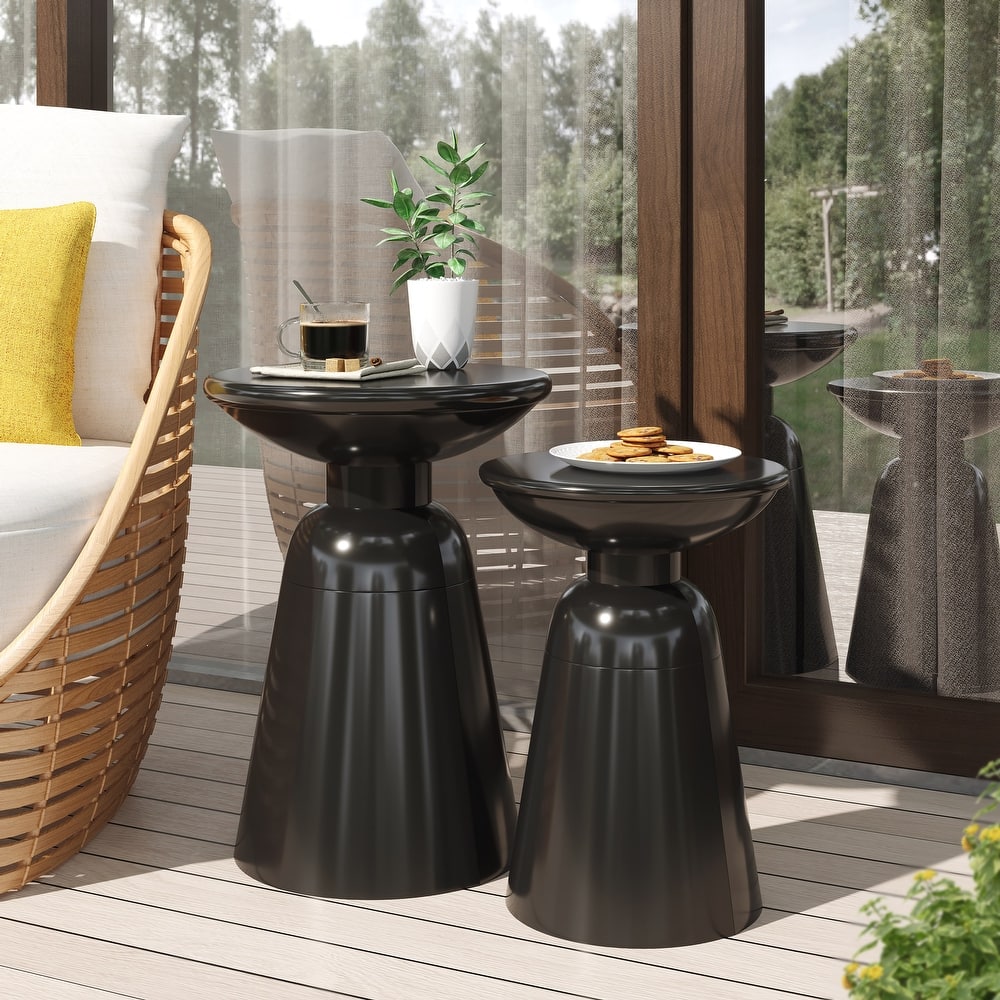 Roomfitters Serenita Outdoor Iron Side Tables with Flared Design, Accent Patio End Tables Set of 2